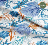 Beyaz Zemin Üzerinde Renkli Mercan Desenli Dijital Baskılı Kumaş